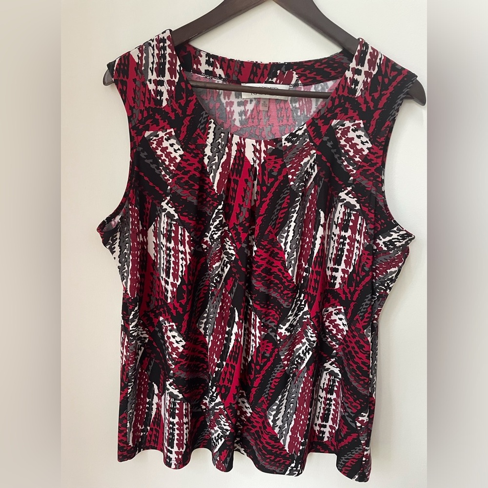 Kasper Red and Black Abstract Blouse